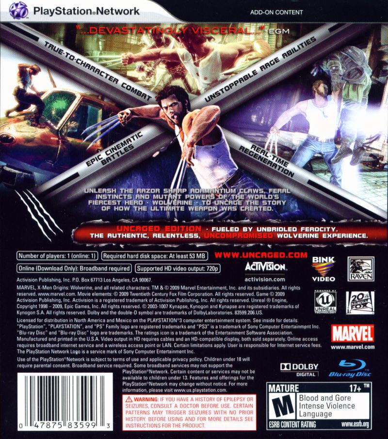 X-Men Origins: Wolverine - Sony PlayStation 3 (PS3) (Activision - 1) video game collectible [Barcode 7036217064767] - Main Image 2