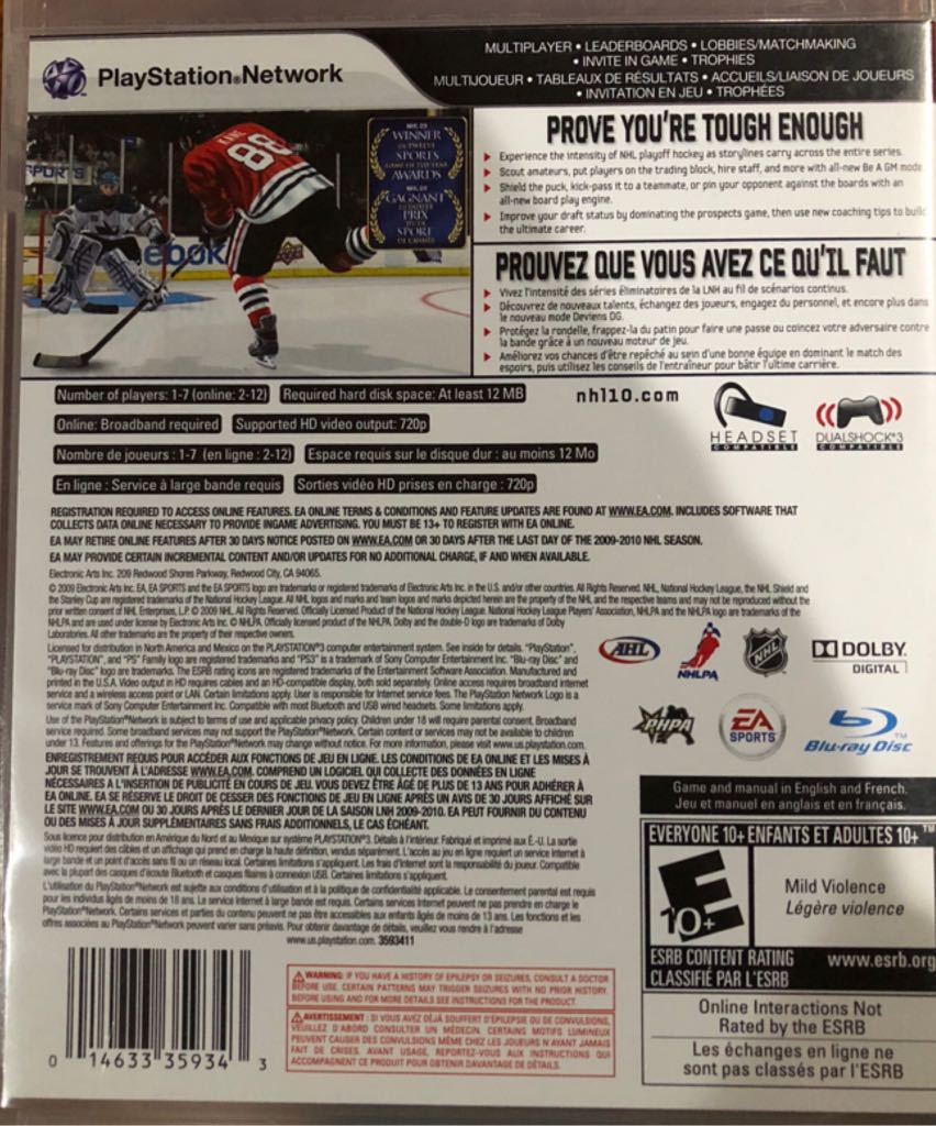 NHL 10 - Sony PlayStation 3 (PS3) (Electronic Arts - 1-7) video game collectible [Barcode 014633359343] - Main Image 2