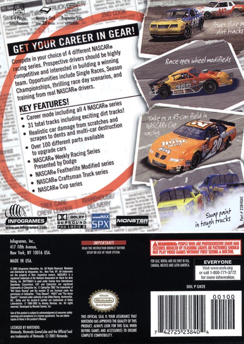 NASCAR: Dirt to Daytona - Nintendo GameCube (Infogrames, Inc.) video game collectible - Main Image 2