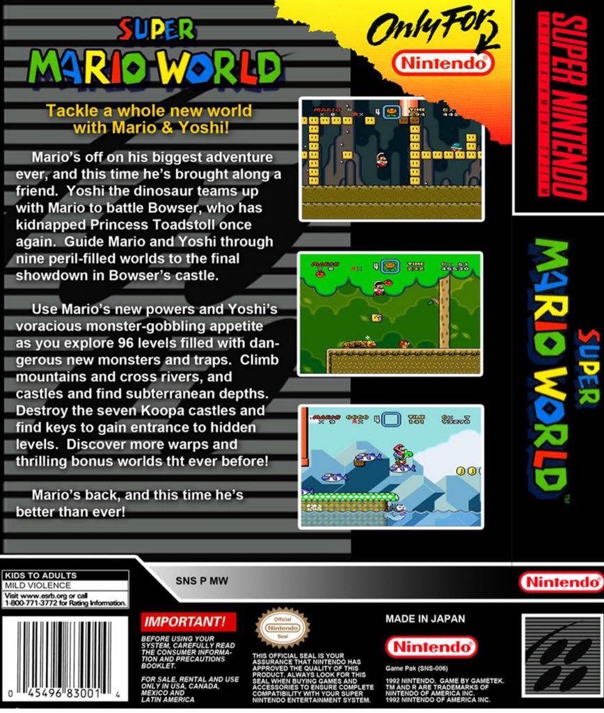 Super Mario World - Nintendo Super Nintendo Entertainment System (SNES) (Nintendo) video game collectible - Main Image 2