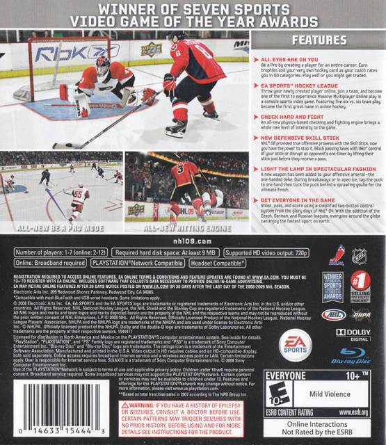 NHL 09 - Sony PlayStation 3 (PS3) (Electronic Arts - 7) video game collectible [Barcode 014633357240] - Main Image 2
