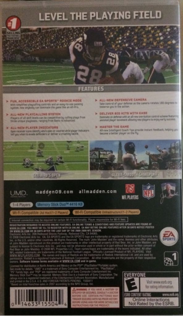 Madden NFL 09 - Sony PlayStation Portable (PSP) (Electronic Arts/EA Games - 1-4) video game collectible [Barcode 014633155044] - Main Image 2