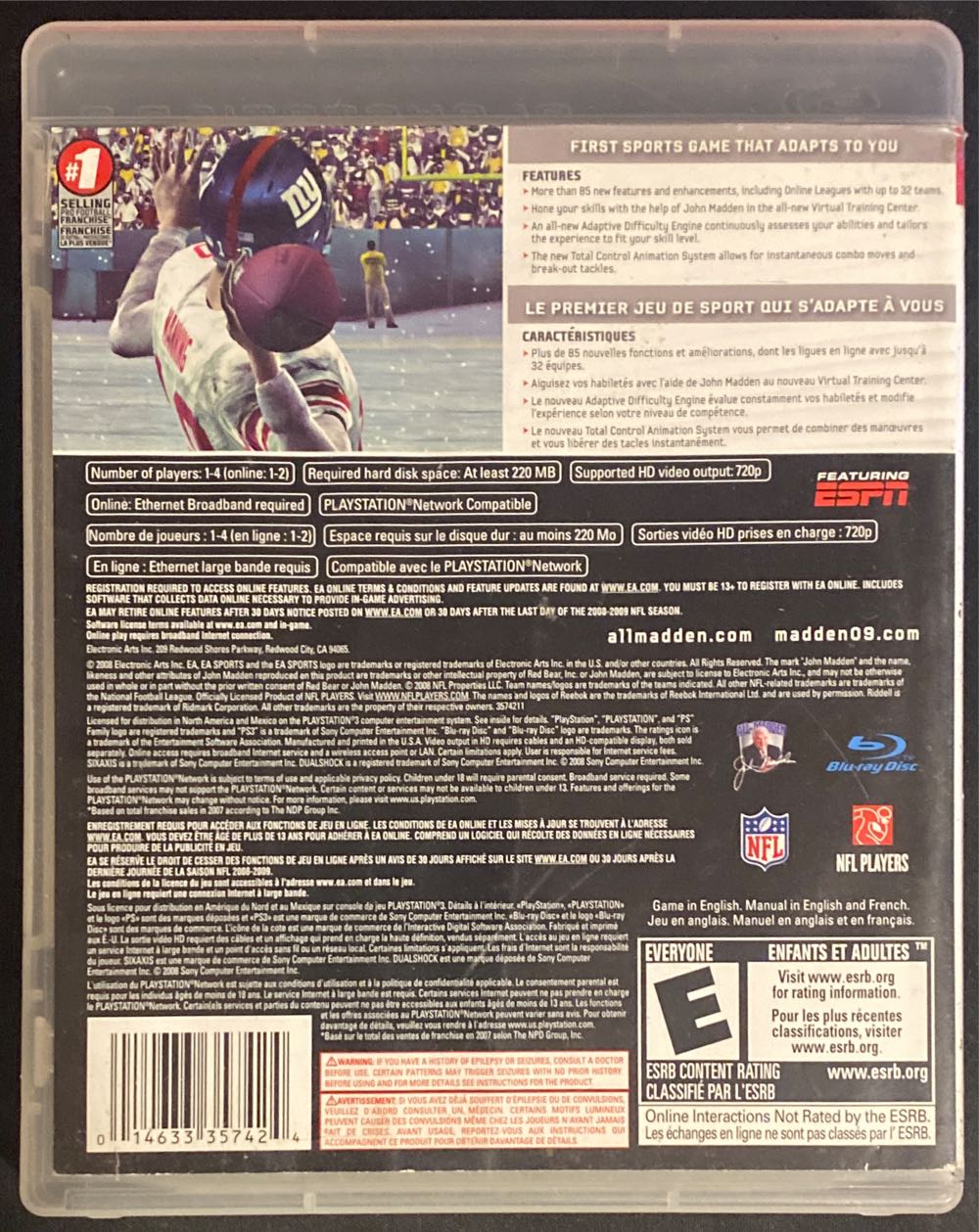 Madden NFL 09 - Sony PlayStation 3 (PS3) (Electronic Arts/EA Games - 4) video game collectible [Barcode 014633357424] - Main Image 2