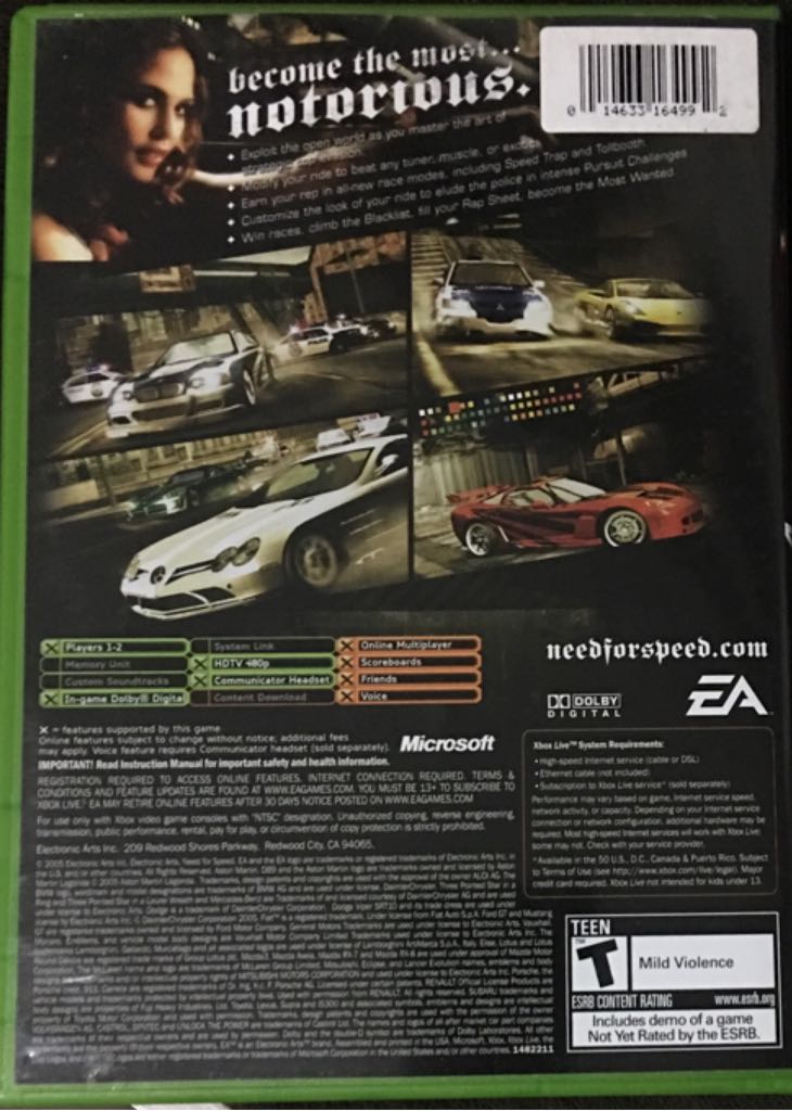 Need For Speed: Most Wanted - Microsoft Xbox (Electronic Arts/EA Games - 1-2) video game collectible [Barcode 014633148220] - Main Image 2