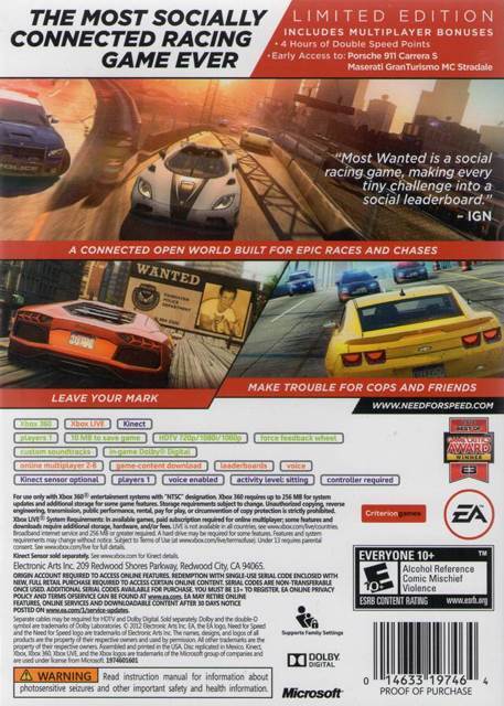 Need For Speed: Most Wanted - Sony PlayStation 3 (PS3) (EA Games - 1) video game collectible [Barcode 014633730111] - Main Image 2