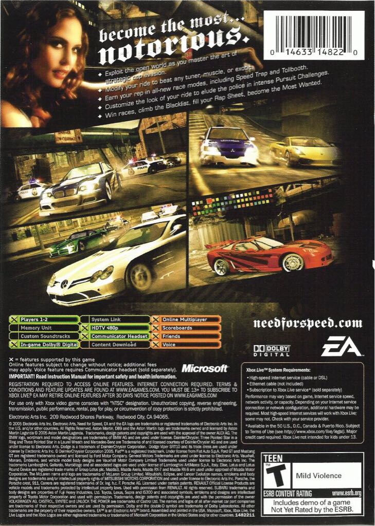 Need For Speed: Most Wanted - Microsoft Xbox (Electronic Arts - 1 - 2) video game collectible [Barcode 5030931046087] - Main Image 2