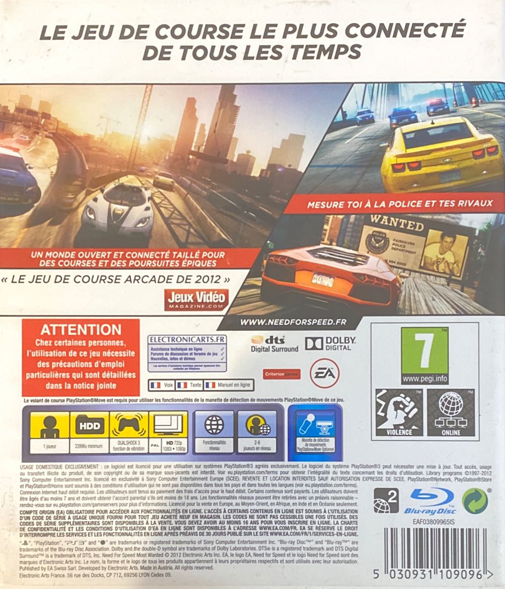 Need for Speed: Most Wanted - Sony PlayStation 3 (PS3) (Electronic Arts/EA Games - 8) video game collectible [Barcode 5030931109096] - Main Image 3
