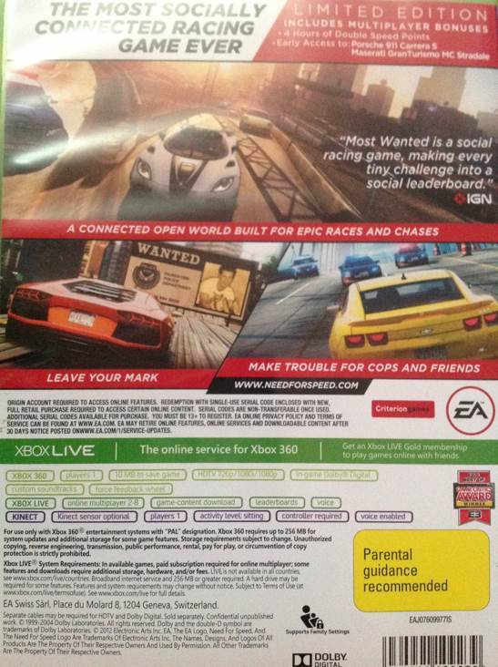 Need For Speed: Most Wanted - Microsoft Xbox 360 (EA - 1) video game collectible [Barcode 5030941109239] - Main Image 2