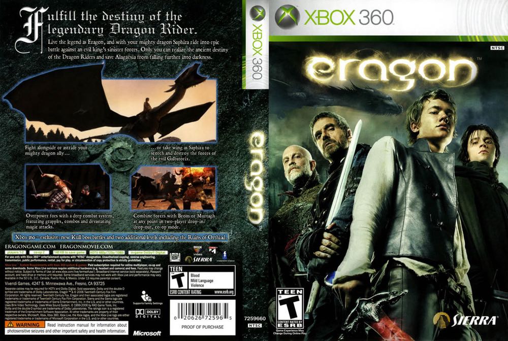 Eragon - Microsoft Xbox 360 (Sierra Entertainment / Vivendi Games - 1-2) video game collectible [Barcode 020626725965] - Main Image 3