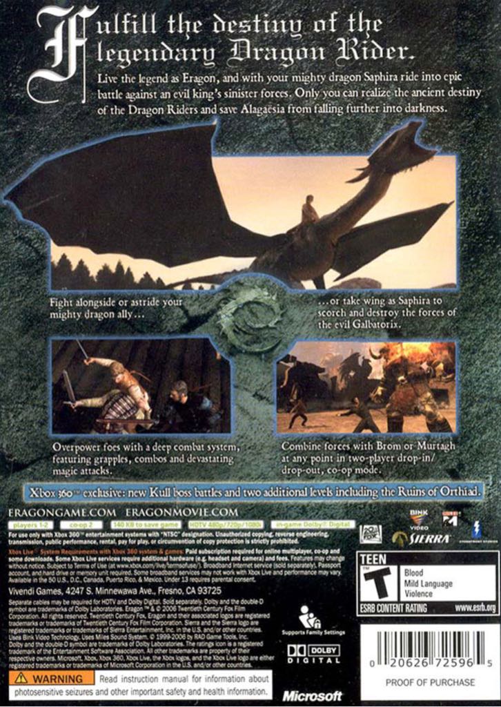 Eragon - Microsoft Xbox 360 (Sierra - 1) video game collectible [Barcode 3348542206595] - Main Image 2