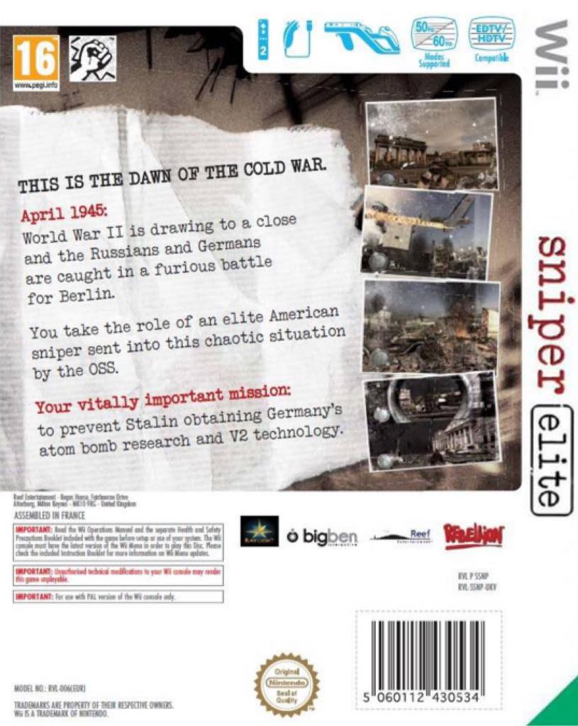 Sniper Elite - Nintendo Wii (Reef Entertainment - 2) video game collectible [Barcode 3499550288315] - Main Image 2