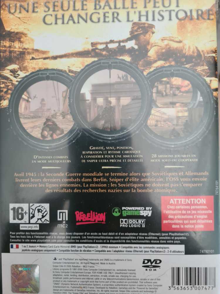 PS2 / Sniper Elite - Sony PlayStation 2 (PS2) (Bigben Interactive - 1-2) video game collectible [Barcode 3563653007477] - Main Image 2