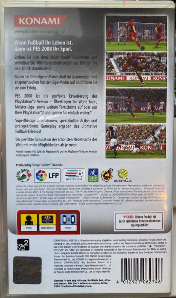 Pro Evolution Soccer 2008 - Sony PlayStation Portable (PSP) video game collectible [Barcode 4012927062746] - Main Image 2
