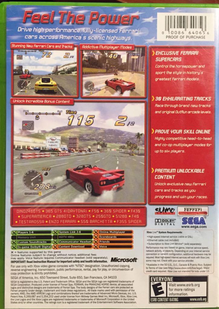OutRun 2006: Coast 2 Coast - Microsoft Xbox (Sega - 1-2) video game collectible [Barcode 010086640656] - Main Image 2