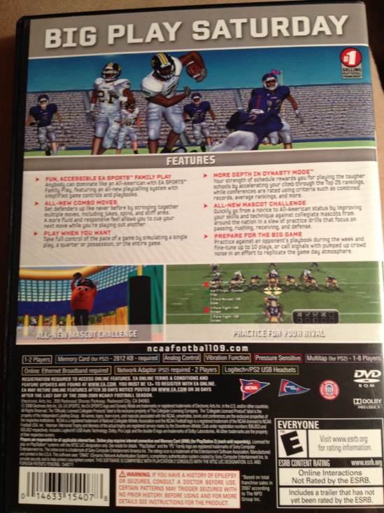 NCAA Football 09 - Sony PlayStation 2 (PS2) (Ea Sports - 1-4) video game collectible [Barcode 014633154078] - Main Image 2
