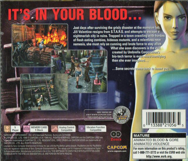 Resident Evil 3: Nemesis (with DC Demo) - Sony PlayStation video game collectible - Main Image 2