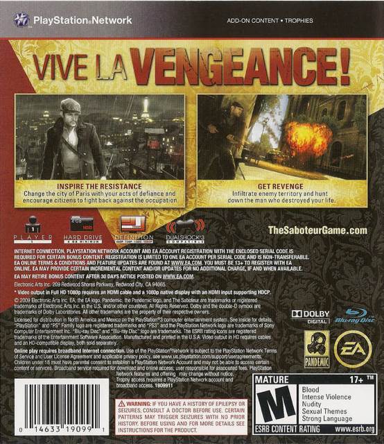 The Saboteur - Sony PlayStation 3 (PS3) (Electronic Arts - 1) video game collectible [Barcode 5030938067221] - Main Image 2