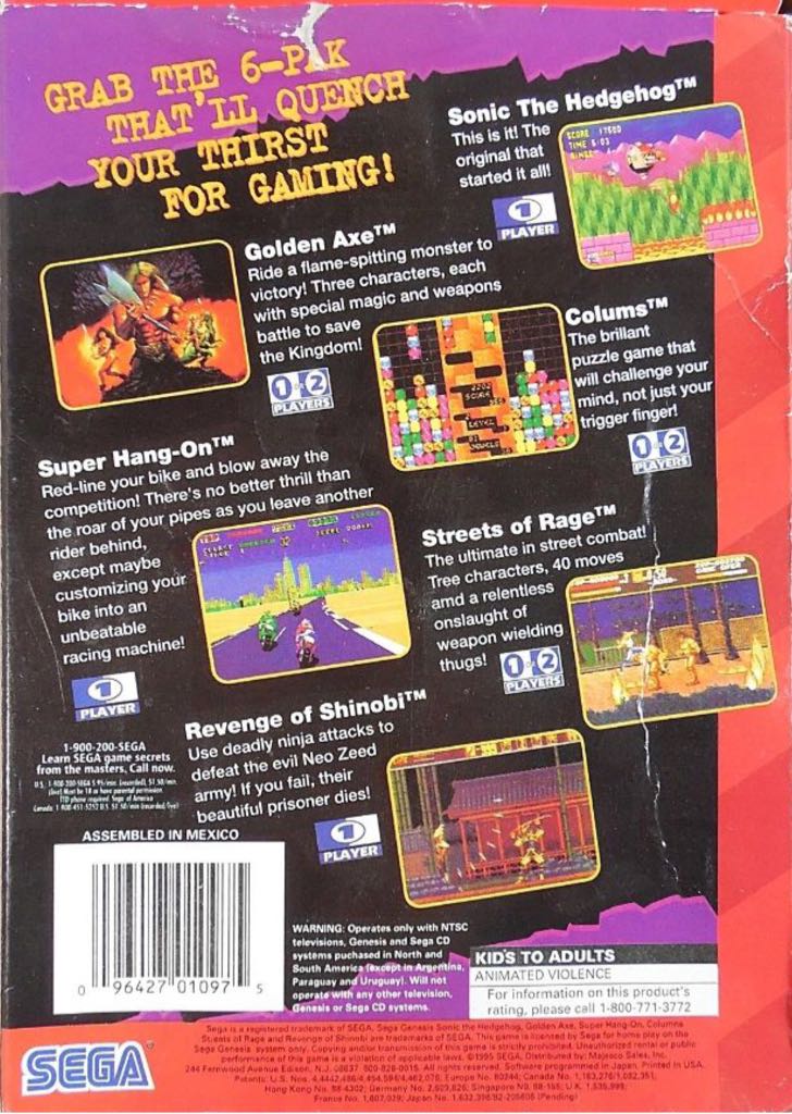 6-pak - Sega Genesis (Mega Drive) (SegaSoft - 1-2) video game collectible [Barcode 0010086017175] - Main Image 2