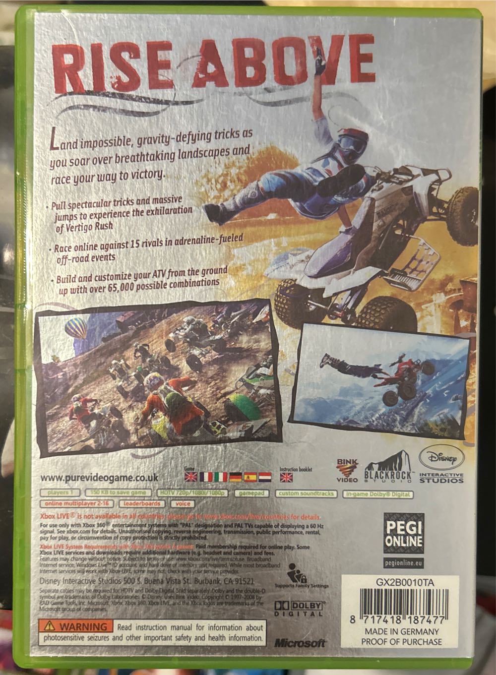 Pure (Alt Cover) - Microsoft Xbox 360 (Disney Interactive Studios) video game collectible [Barcode 8717418187477] - Main Image 2