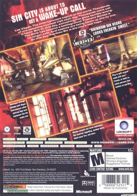 Tom Clancy’s: Rainbow Six - Vegas - Microsoft Xbox 360 (Backwards compatible - 1-4 Local 2-16 Online) video game collectible [Barcode 3307210324719] - Main Image 2