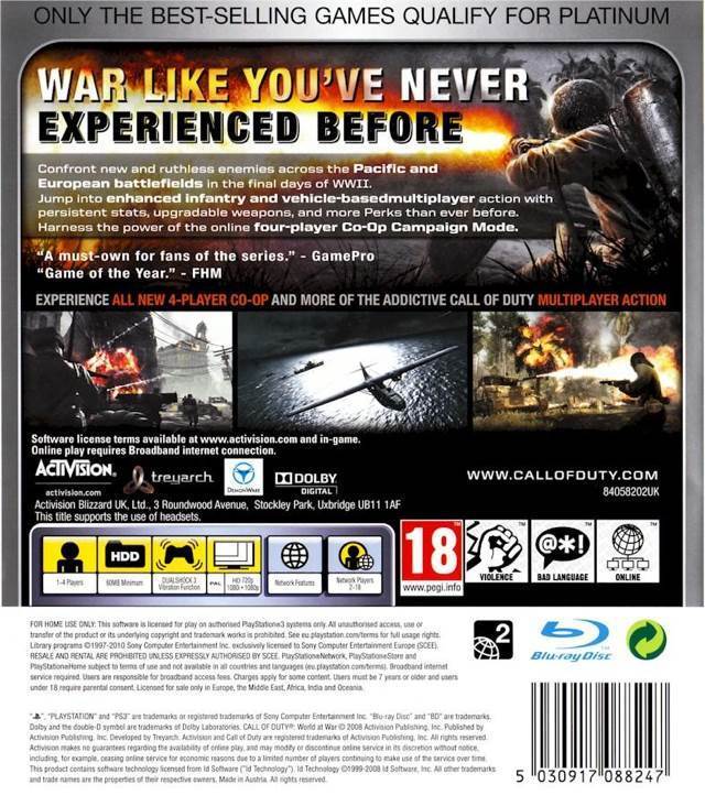 Call Of Duty : World At War - Sony PlayStation 3 (PS3) (Activision - 1) video game collectible [Barcode 047875834439] - Main Image 2