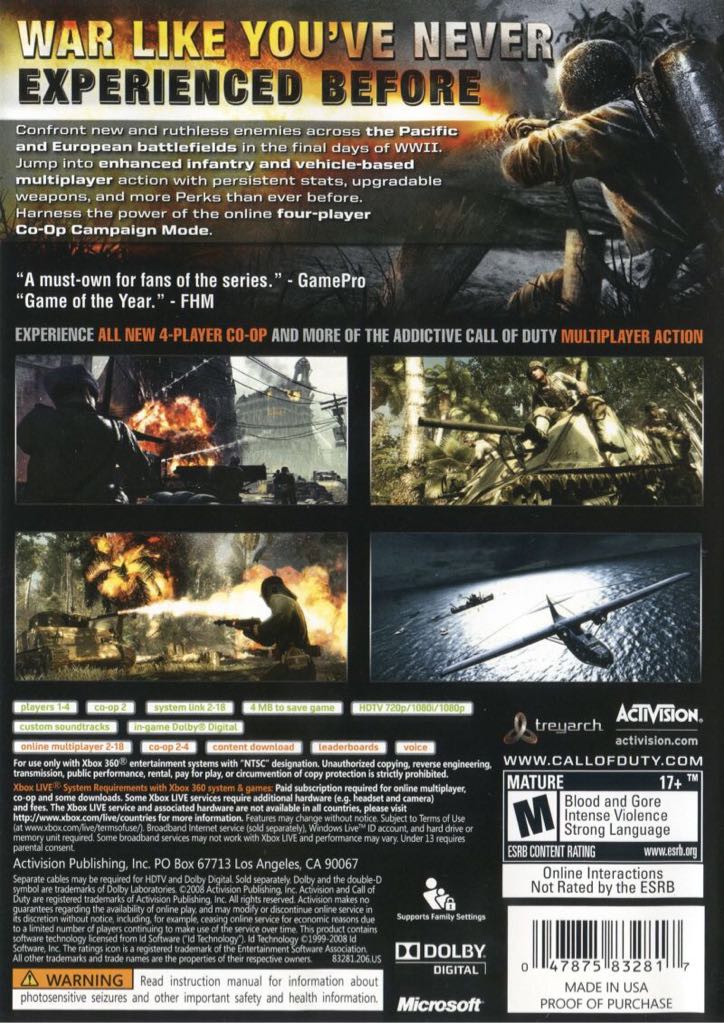 Call Of Duty: World At War - Microsoft Xbox 360 (Activision - 1-2) video game collectible [Barcode 5030917102813] - Main Image 2