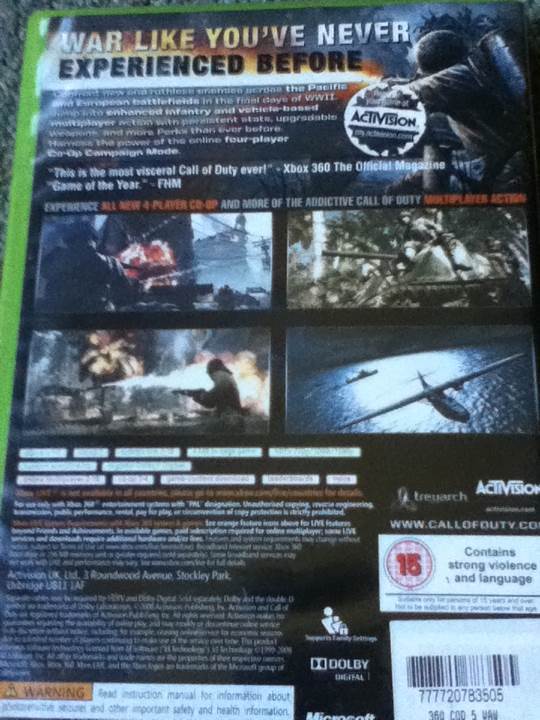 Call Of Duty: World At War - Microsoft Xbox 360 video game collectible [Barcode 777720783505] - Main Image 2