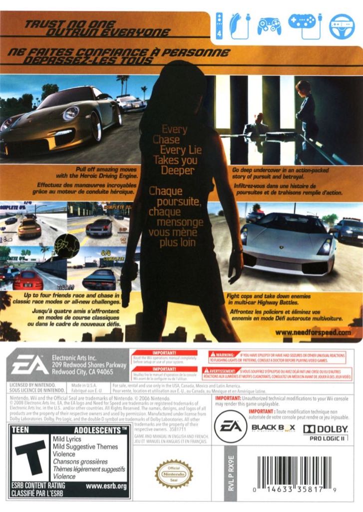 Need for Speed Undercover - Nintendo Wii ((EA) Electronic Arts - 1-4) video game collectible [Barcode 5030931067518] - Main Image 2