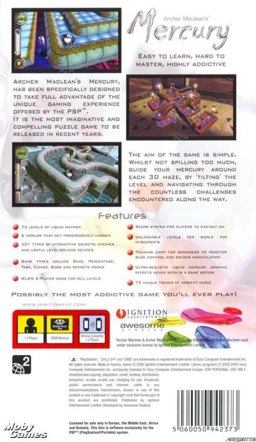 Archer Maclean’s Mercury - Sony PlayStation Portable (PSP) video game collectible [Barcode 5060050942434] - Main Image 2