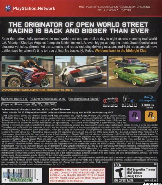 Midnight Club Los Angeles - Sony PlayStation 3 (PS3) (1) video game collectible [Barcode 7180317377767] - Main Image 2