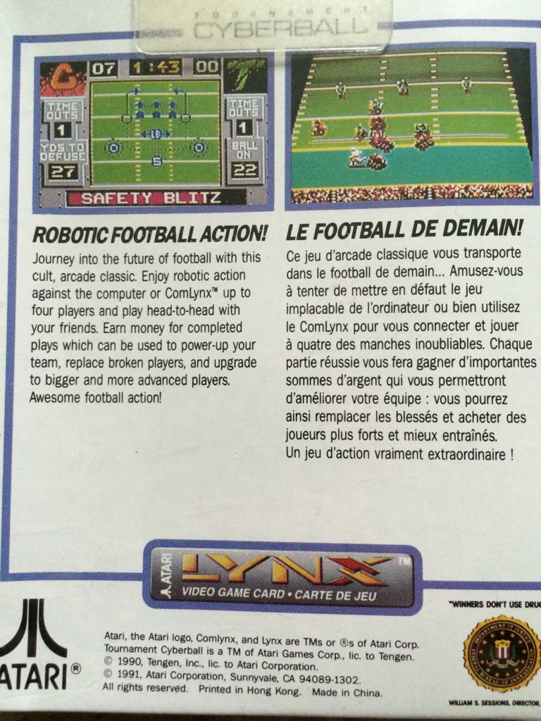 Tournament Cyberball - Atari Lynx (Atari Corporation - 4) video game collectible [Barcode 077000020284] - Main Image 2