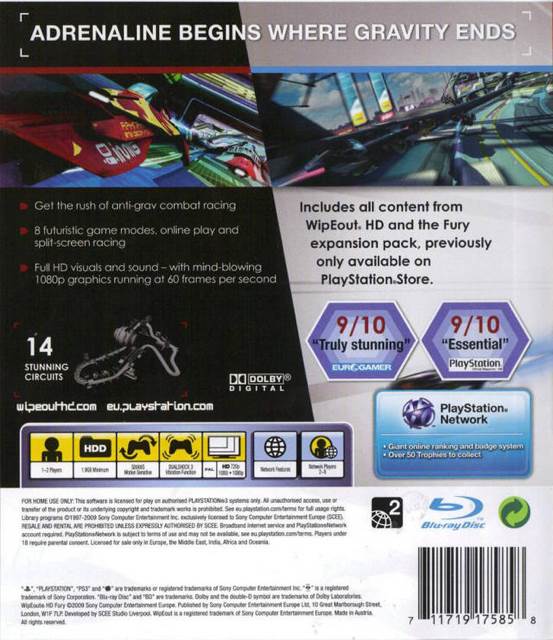 Wipeout HD Fury - Sony PlayStation 3 (PS3) (Sony Computer Entertainment - 2) video game collectible [Barcode 711719176657] - Main Image 2