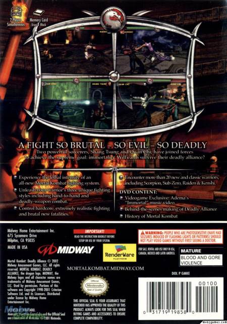 Mortal Kombat: Deadly Alliance - Nintendo GameCube (Midway - 2) video game collectible [Barcode 031719198580] - Main Image 2