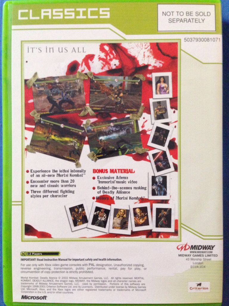 Mortal Kombat Deadly Alliance - Microsoft Xbox (Midway Games - 2) video game collectible [Barcode 05190485] - Main Image 2