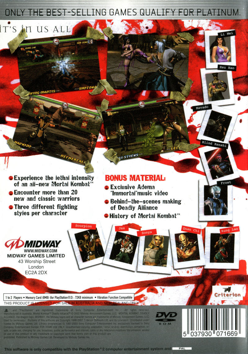 Mortal Kombat Deadly Alliance - Sony PlayStation 2 (PS2) (Midway Games Ltd. - 2) video game collectible [Barcode 5037930071638] - Main Image 3