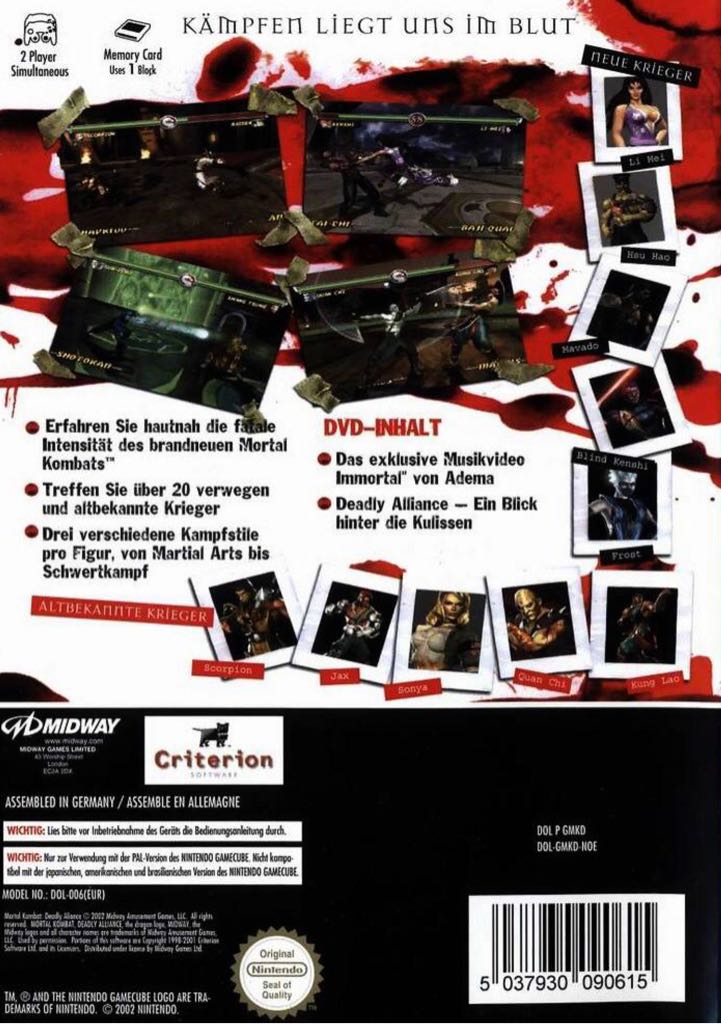 Mortal Kombat: Deadly Alliance - Nintendo GameCube (Midway - 1-2) video game collectible [Barcode 5037930090646] - Main Image 2