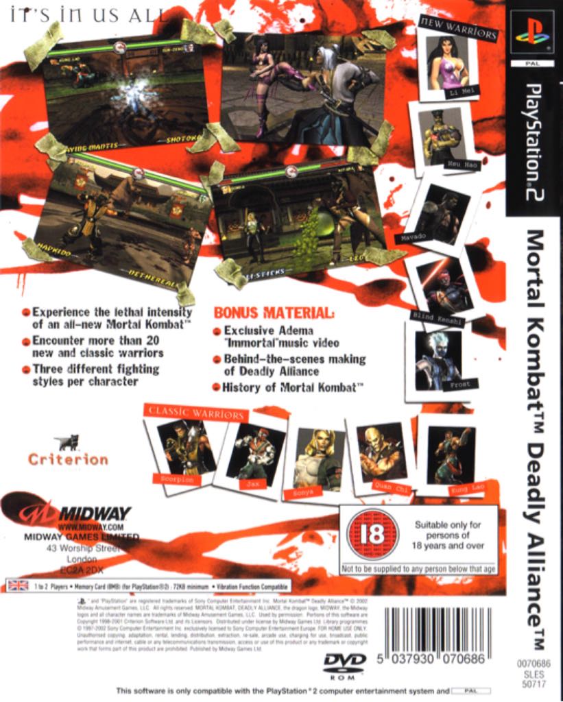 Mortal Kombat: Deadly Alliance - Sony PlayStation 2 (PS2) (Midway Games Ltd. - 1-2) video game collectible [Barcode 6035034071300] - Main Image 2