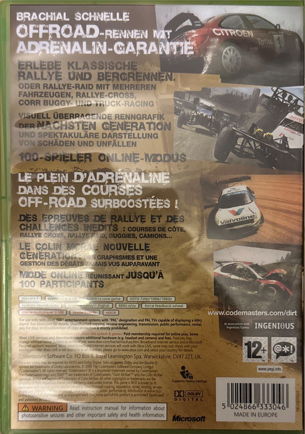 Colin Mcrae Dirt - Microsoft Xbox 360 video game collectible [Barcode 5024866333046] - Main Image 2