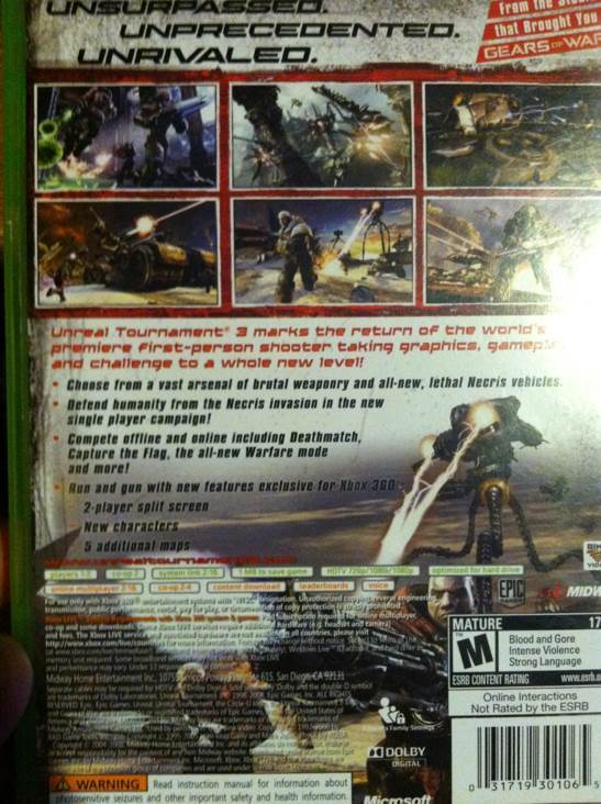 Unreal Tournament III - Microsoft Xbox 360 (Midway - 4) video game collectible [Barcode 031719301065] - Main Image 2