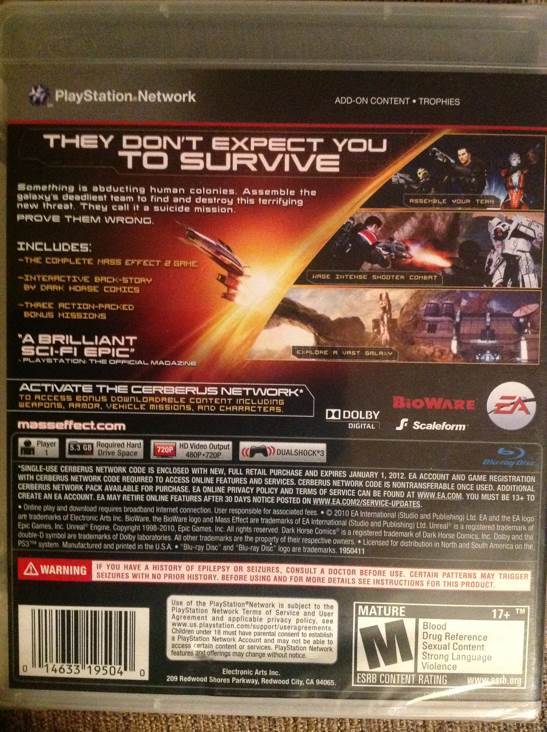 Mass Effect 2 - Sony PlayStation 3 (PS3) (Electronic Arts - 1) video game collectible [Barcode 014633195040] - Main Image 2