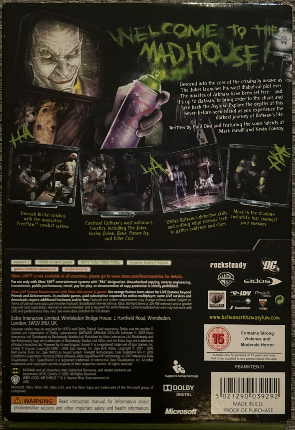 Batman: Arkham Asylum (Slipcover) - Microsoft Xbox 360 (1) video game collectible [Barcode 5021290039292] - Main Image 2