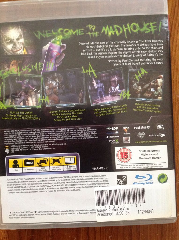 Batman: Arkham Asylum - Sony PlayStation 3 (PS3) (Eidos Interactive - 1) video game collectible [Barcode 5021290039315] - Main Image 2