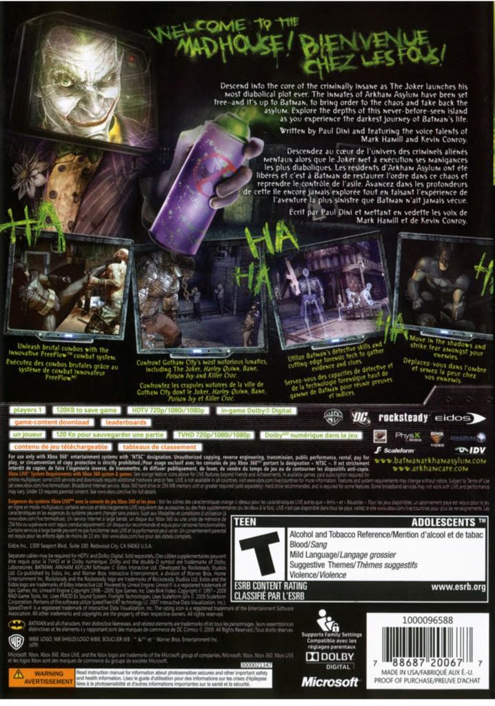Batman: Arkham Asylum - Microsoft Xbox 360 (Eidos Interactive - 1) video game collectible [Barcode 788687200868] - Main Image 2