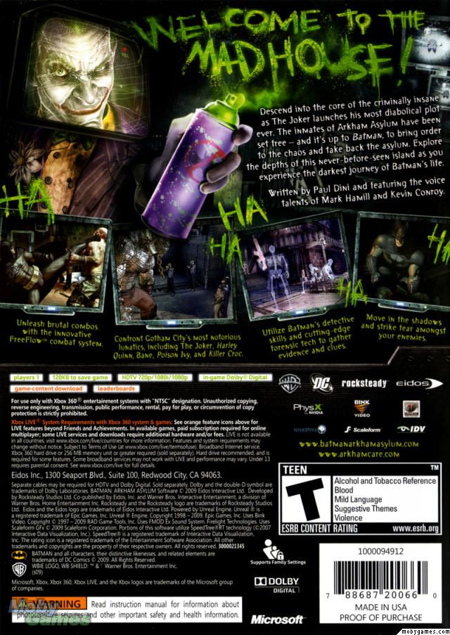 Batman: Arkham Asylum - Microsoft Xbox 360 (Eidos Interactive and Warner Bros. Interactive Entertainment - 1) video game collectible - Main Image 2