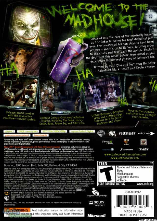 Batman: Arkham Asylum - Microsoft Xbox 360 (Eidos Interactive/Warner Bros. Interactive Entertainment - 1) video game collectible - Main Image 2