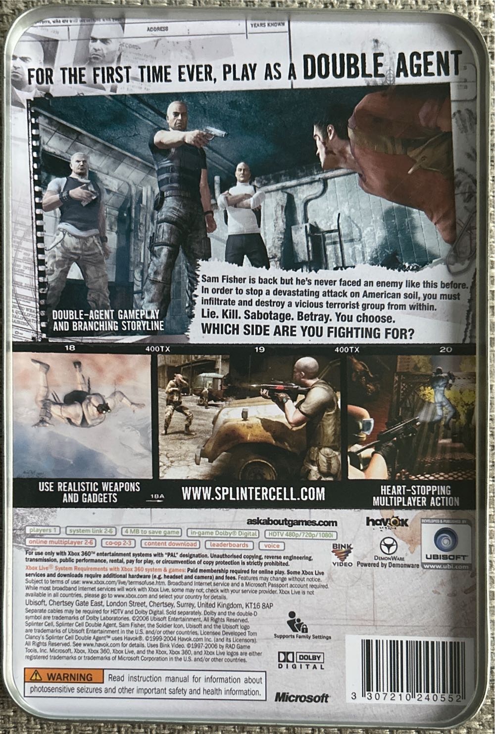 Splinter Cell: Double Agent - Steel Tin - Microsoft Xbox 360 video game collectible [Barcode 3307210240552] - Main Image 2