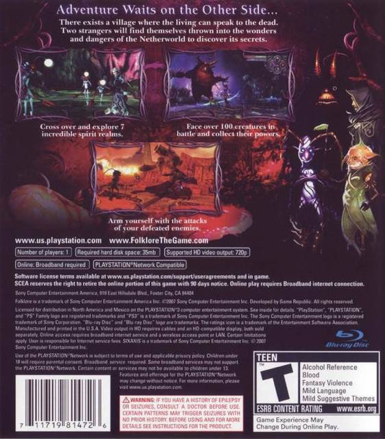 Folklore - Sony PlayStation 3 (PS3) (Sony Computer Entertainment - 1) video game collectible [Barcode 711719814726] - Main Image 2