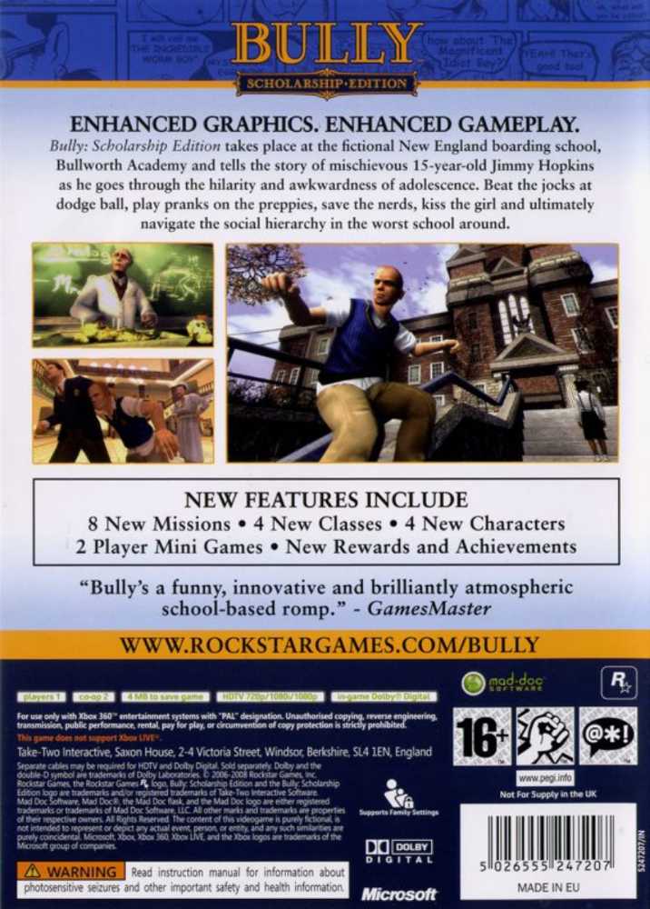 Bully: Scholarship Edition - Microsoft Xbox 360 (Rockstar Games - 1) video game collectible [Barcode 1042539298] - Main Image 2