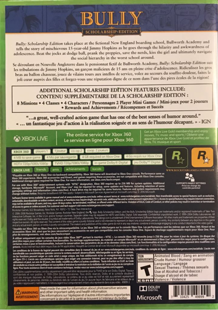 Bully: Scholarship Edition - Microsoft Xbox One video game collectible - Main Image 2