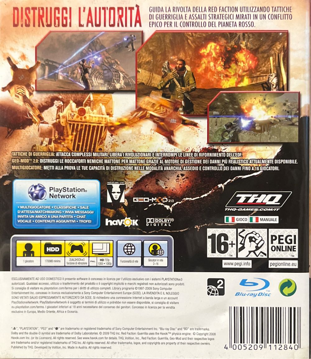 Red Faction: Guerrilla - Sony PlayStation 3 (PS3) (THQ - 1) video game collectible [Barcode 4005209112840] - Main Image 2